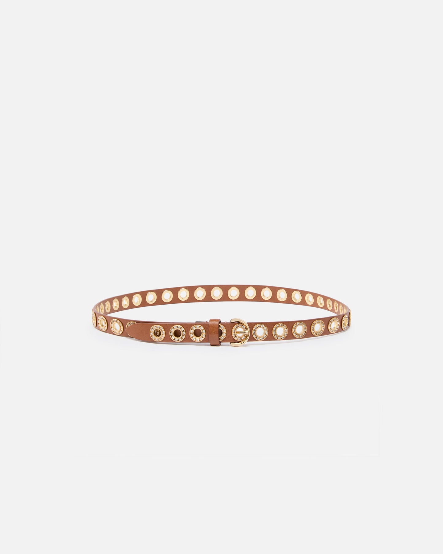 Leather belt with jewel eyelets, 2cm