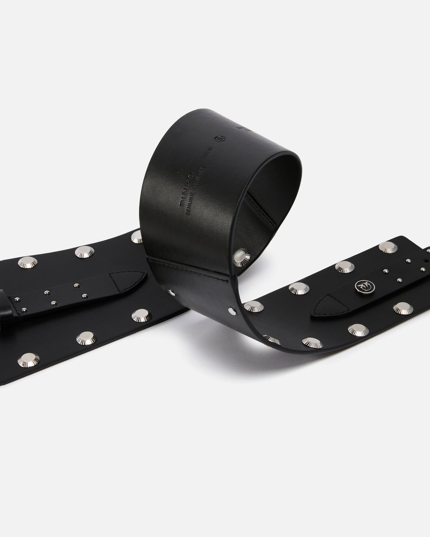 Leather belt with studs and strap, 15 cm