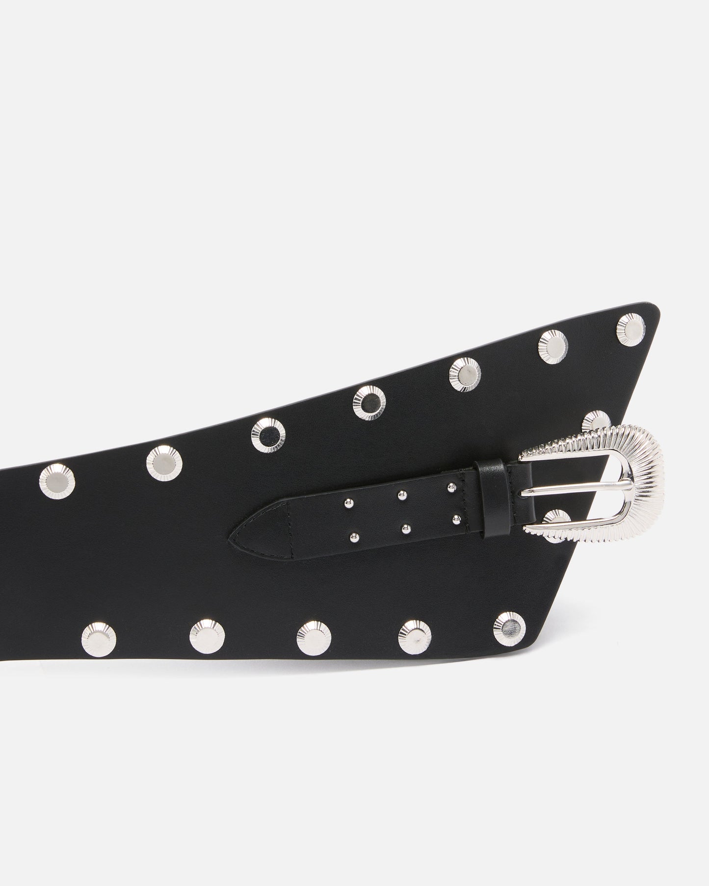 Leather belt with studs and strap, 15 cm