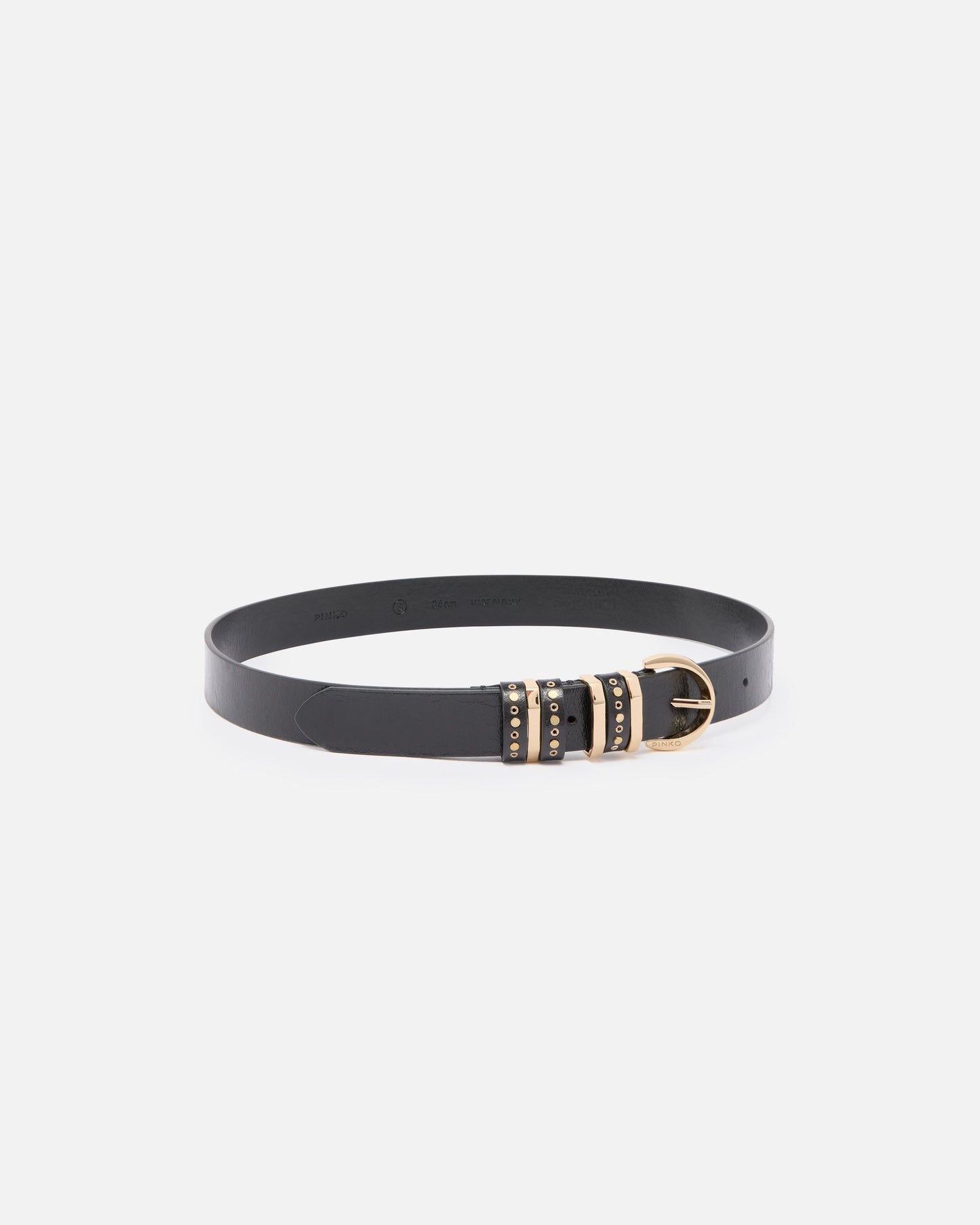 Shiny leather belt with metal loops, 3 cm
