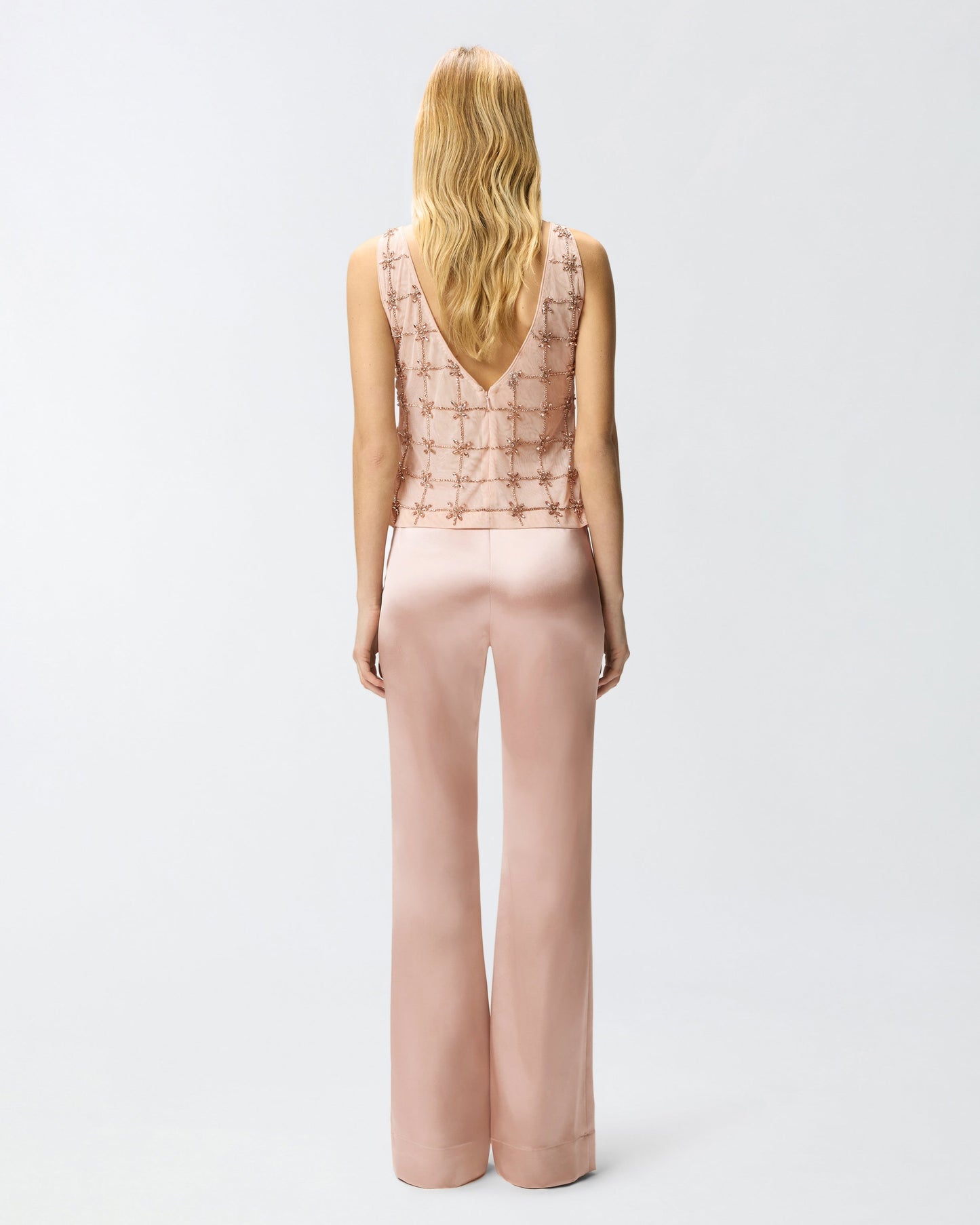 Flared trousers in satin