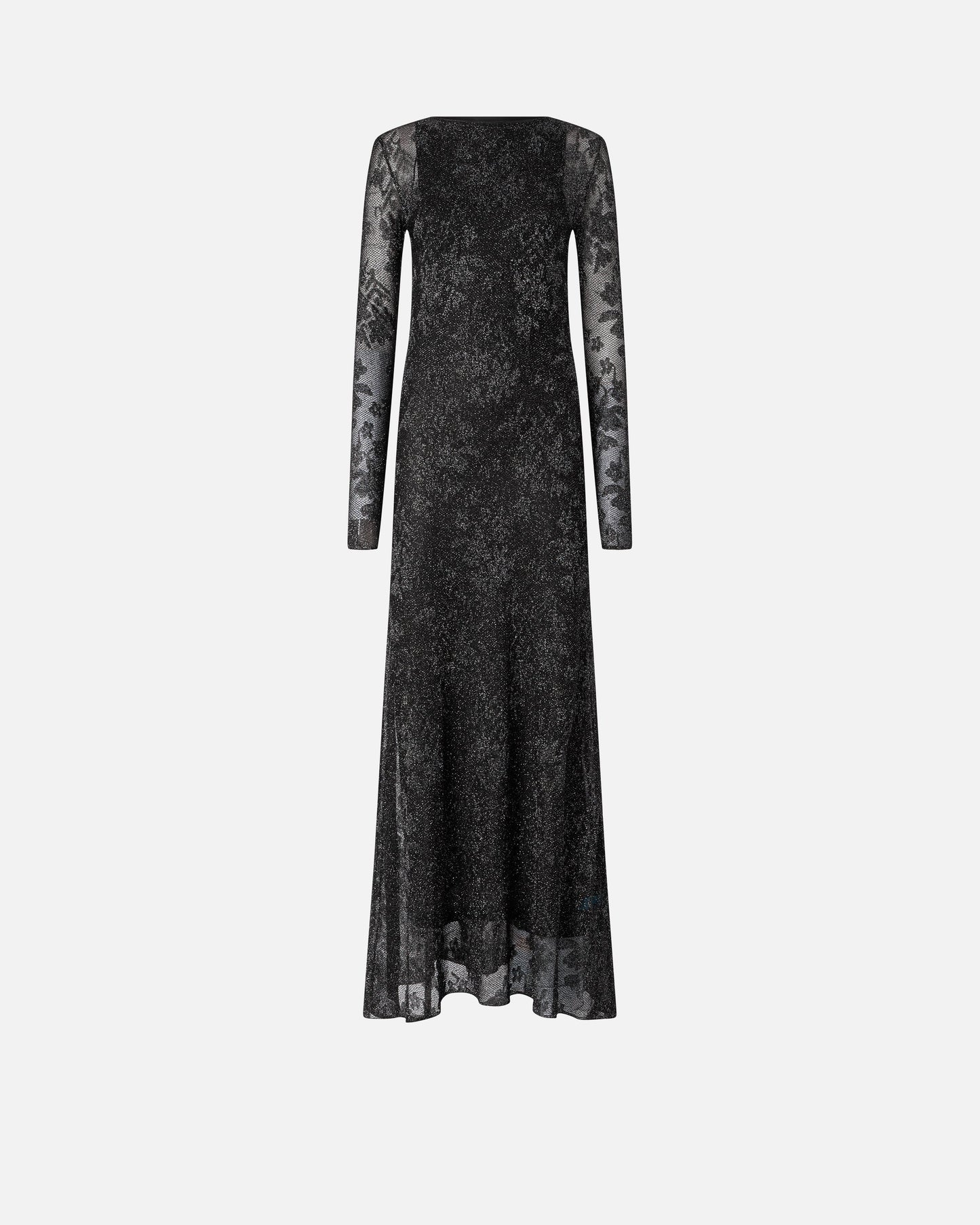 Long dress with mesh and floral lace