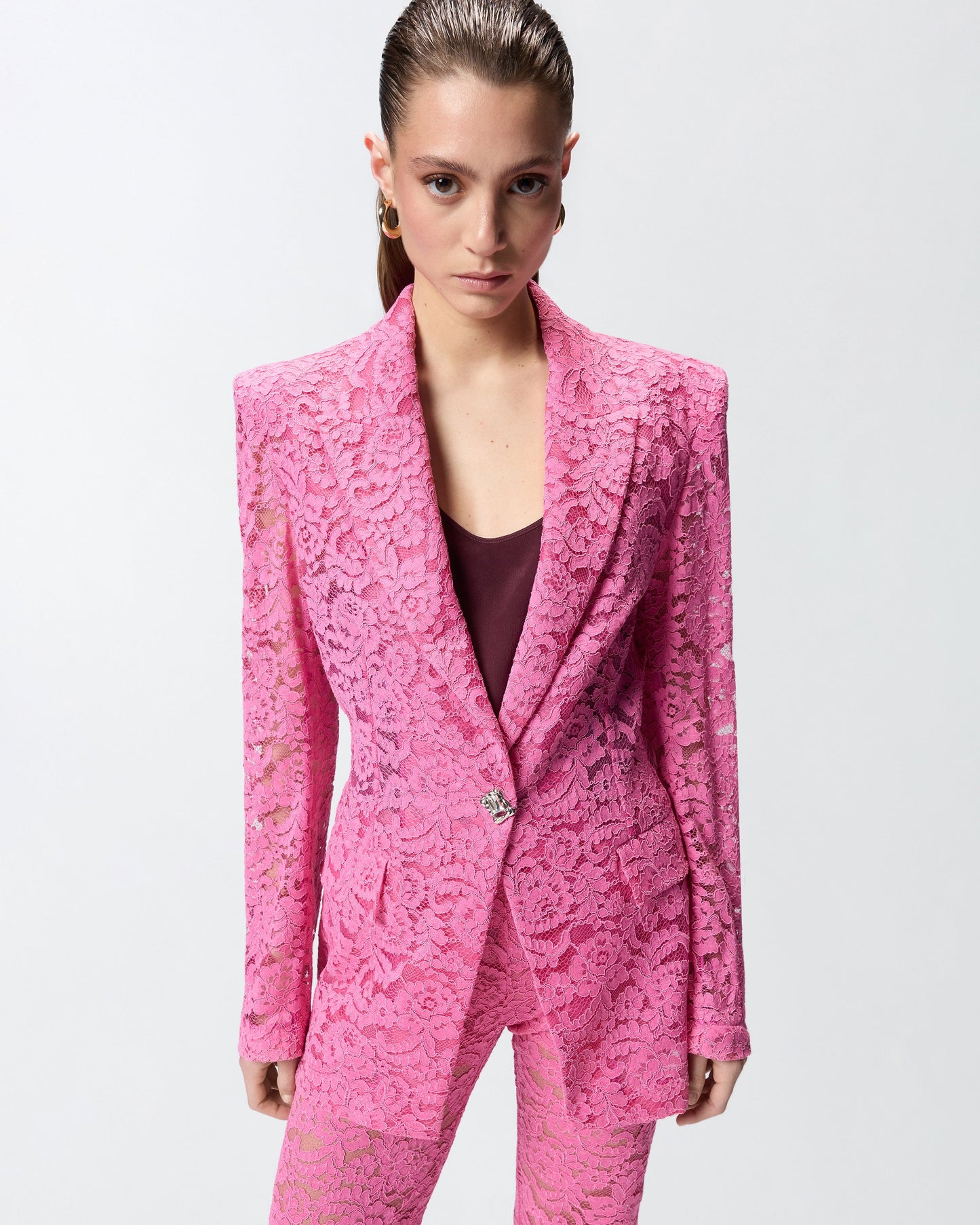Lace blazer with jewel buttons