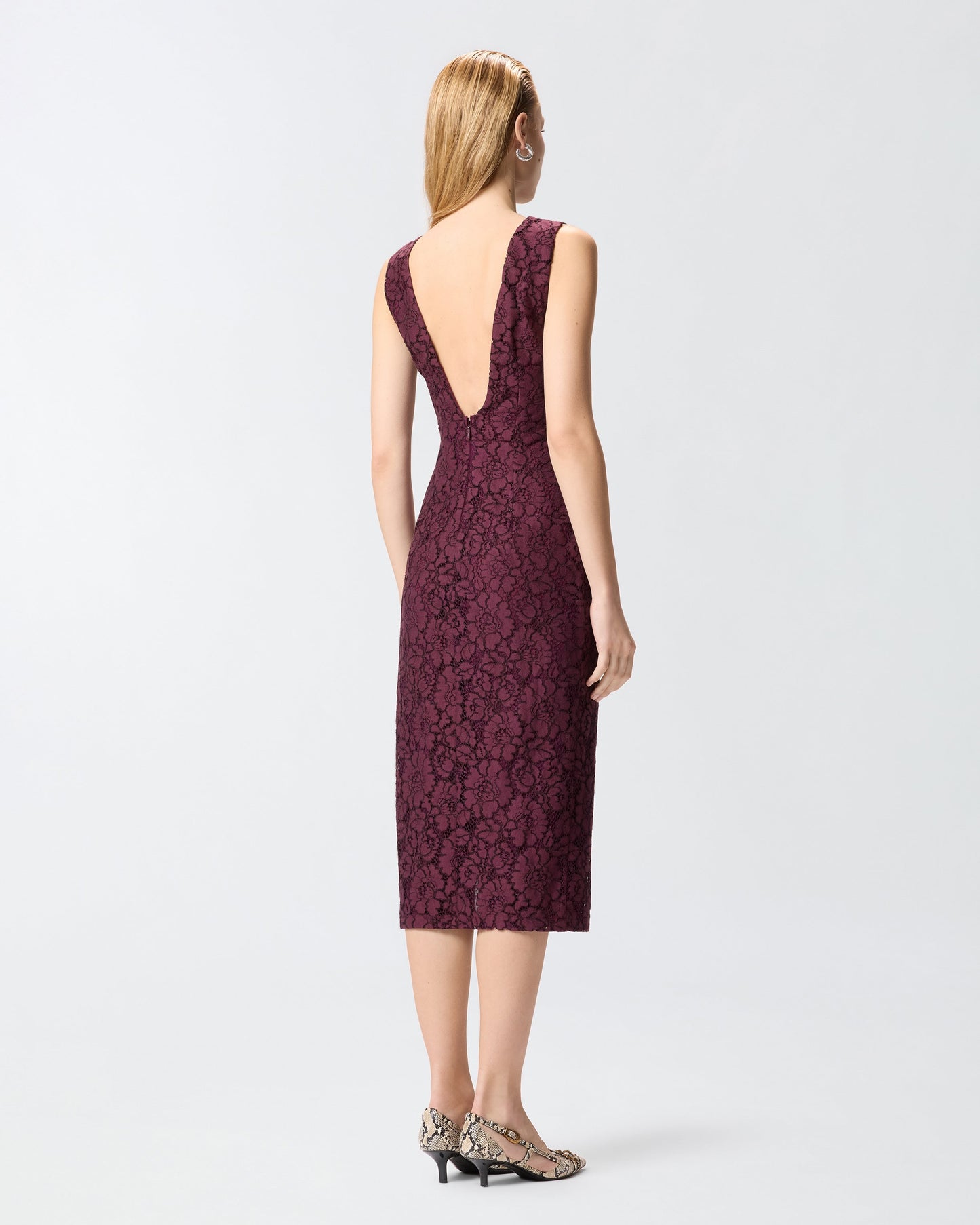 Floral lace dress with plunging rear neckline