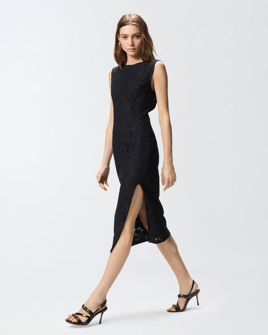 Floral lace dress with plunging rear neckline