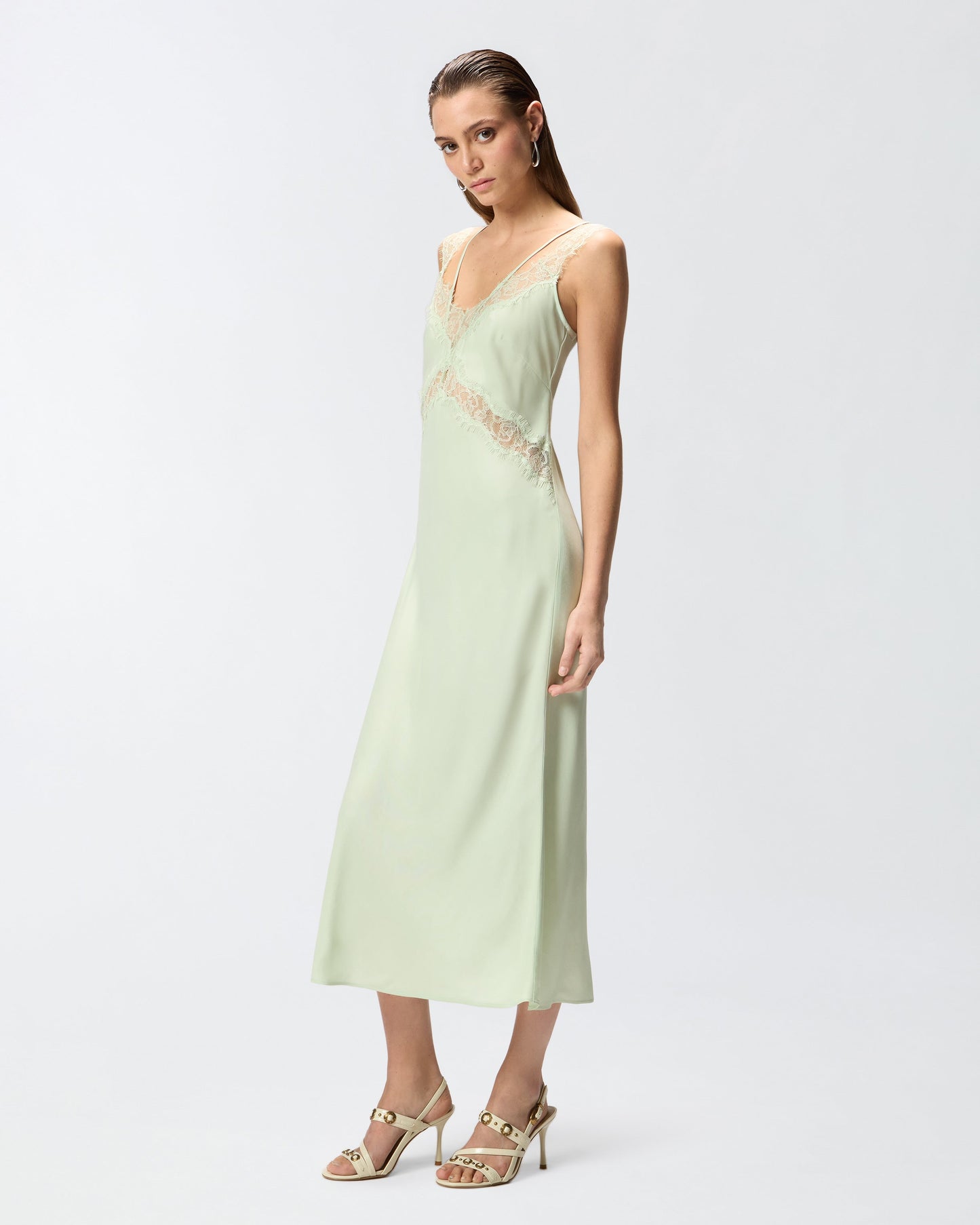 Midi slip dress with lace bands