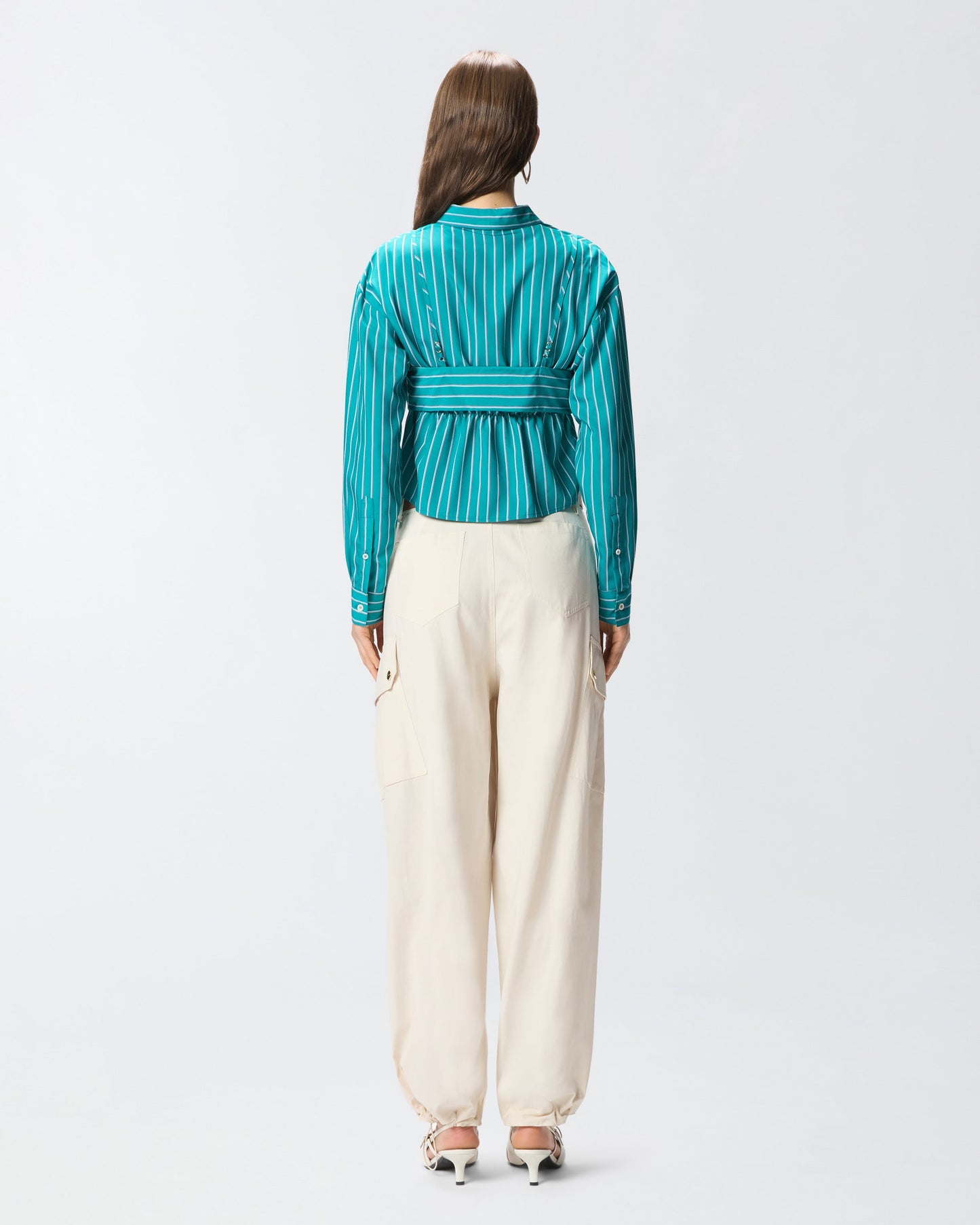 Striped cropped shirt with bow