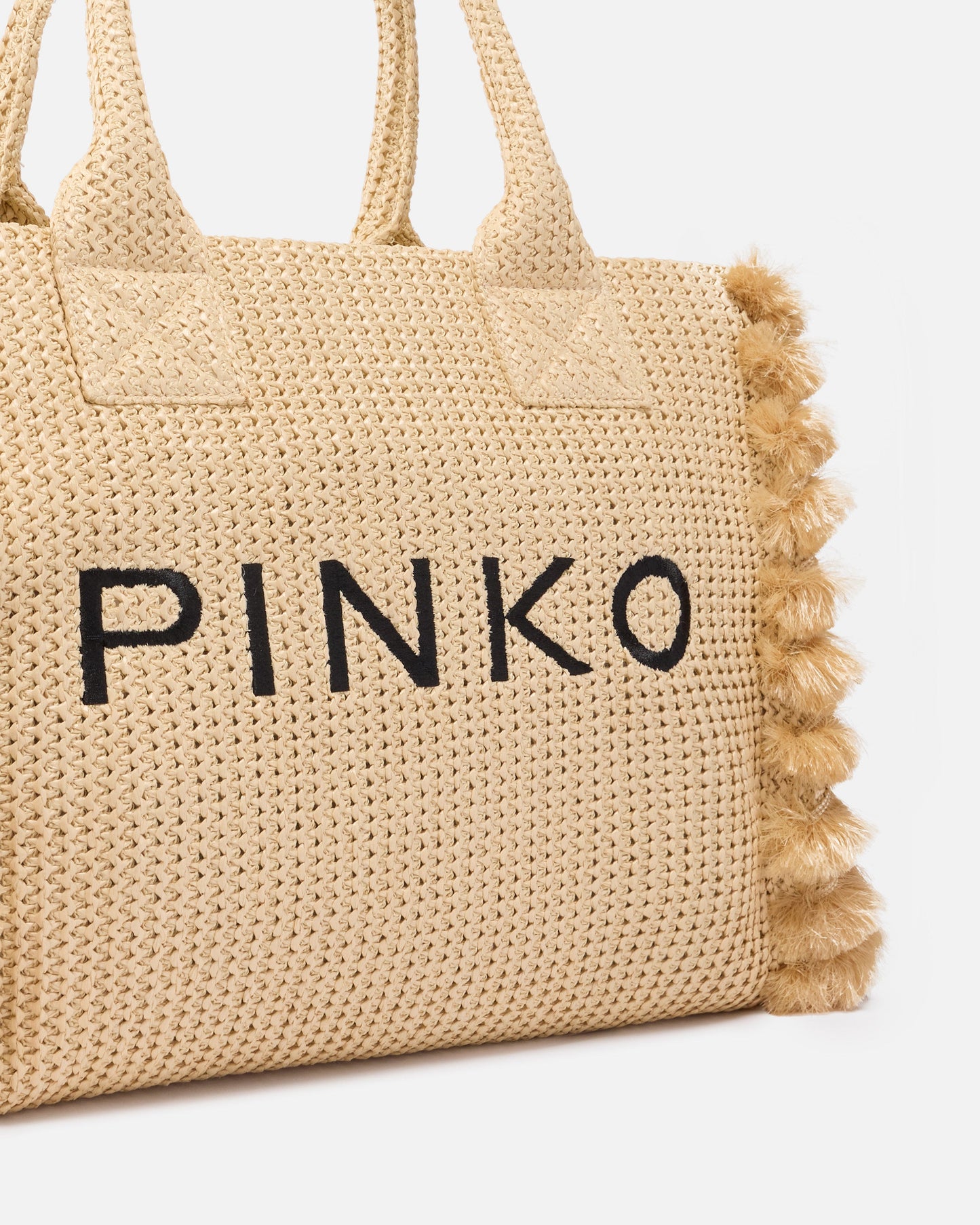 Medium Beach shopping tote in raffia with logo and tassels