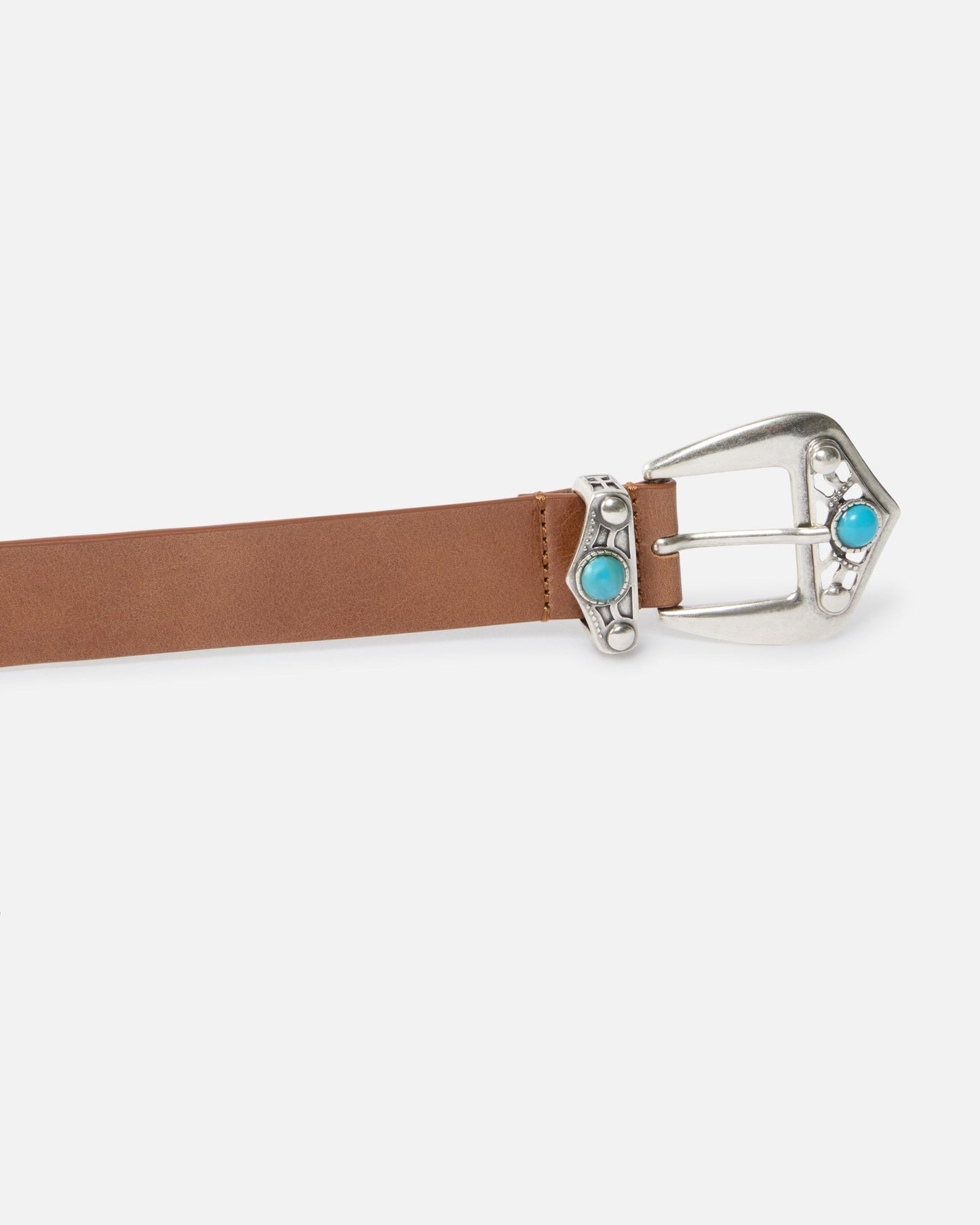 Leather belt with turquoise stones, 3 cm