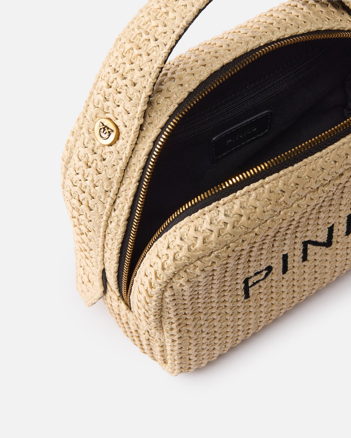 Small raffia bag with logo and handle
