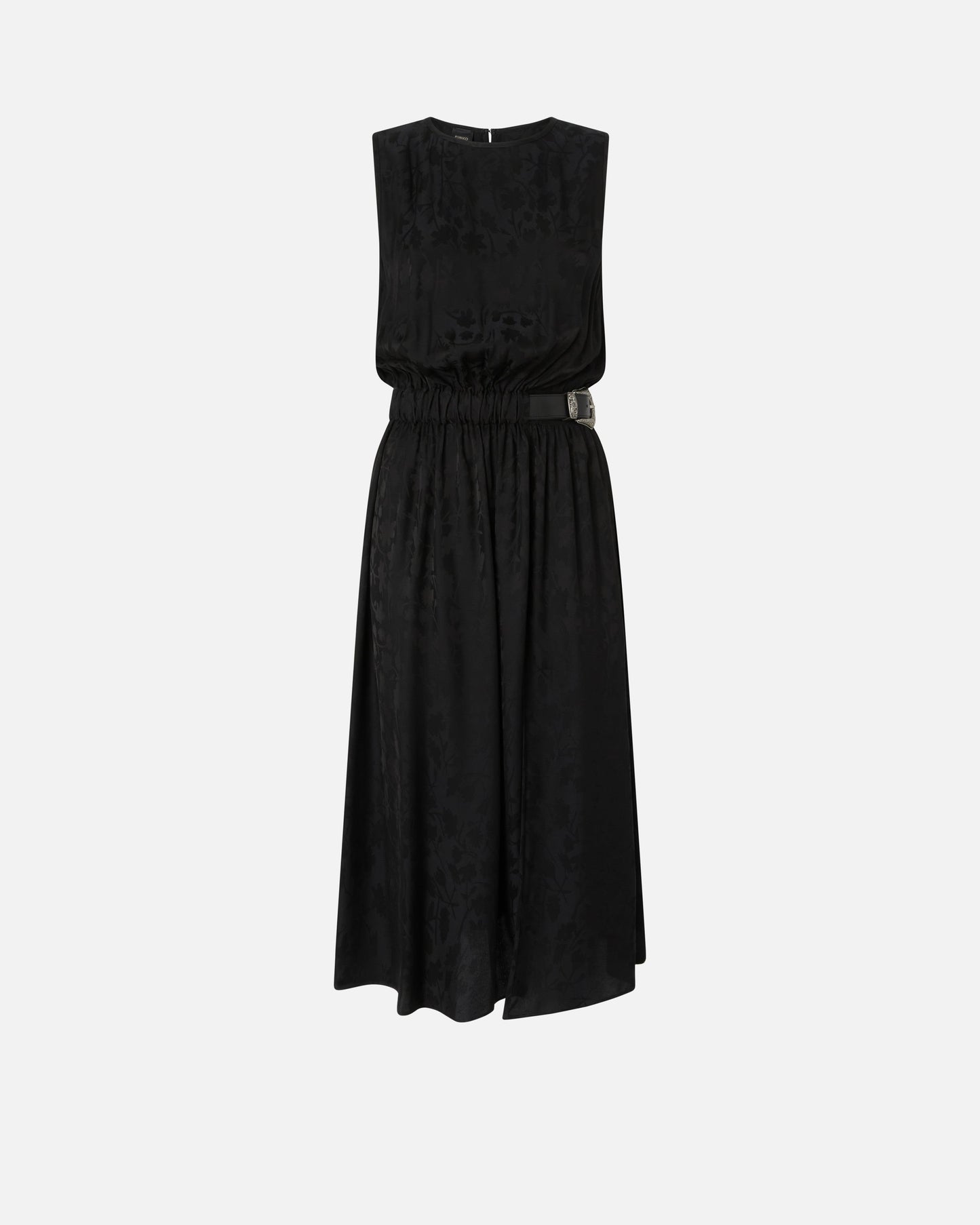 Sleeveless midi dress in floral jacquard with belt