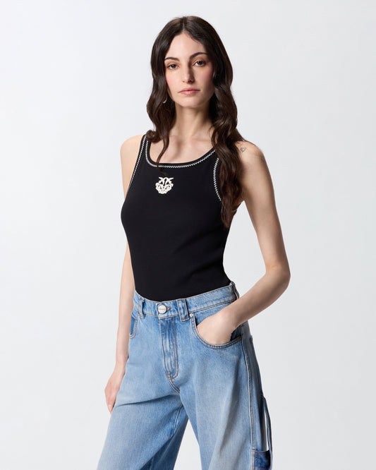Ribbed vest top with Love Birds embroidery