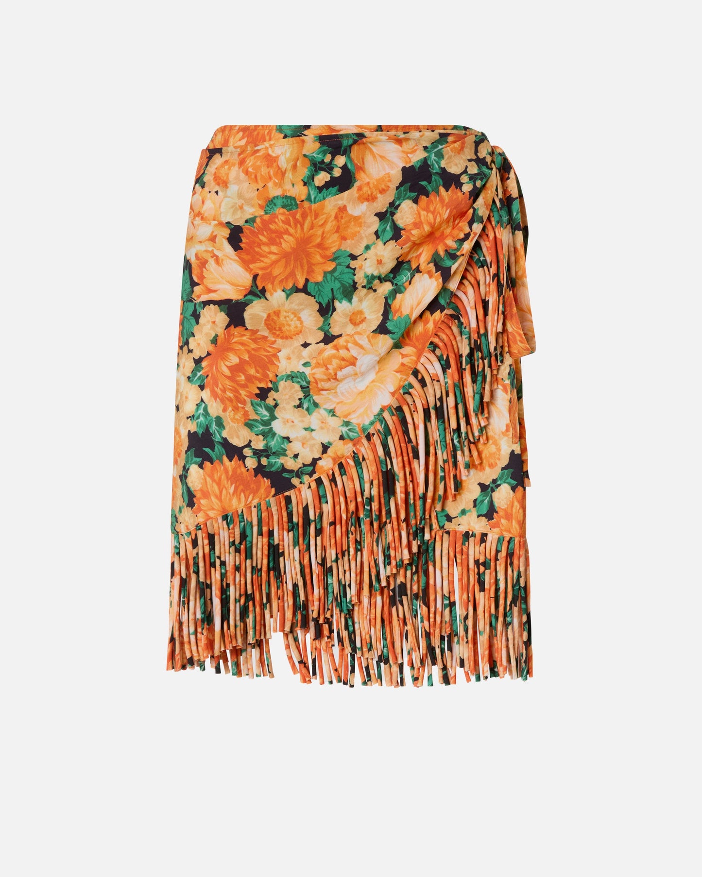 Short skirt with fringing and Botanic Garden print