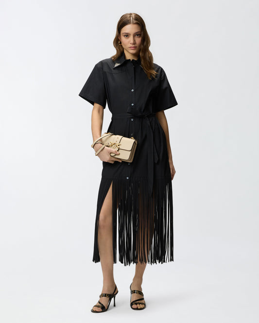 Long shirt dress with fringing and metallic details