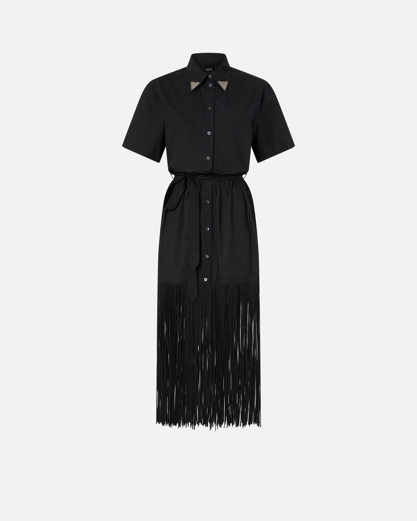 Long shirt dress with fringing and metallic details