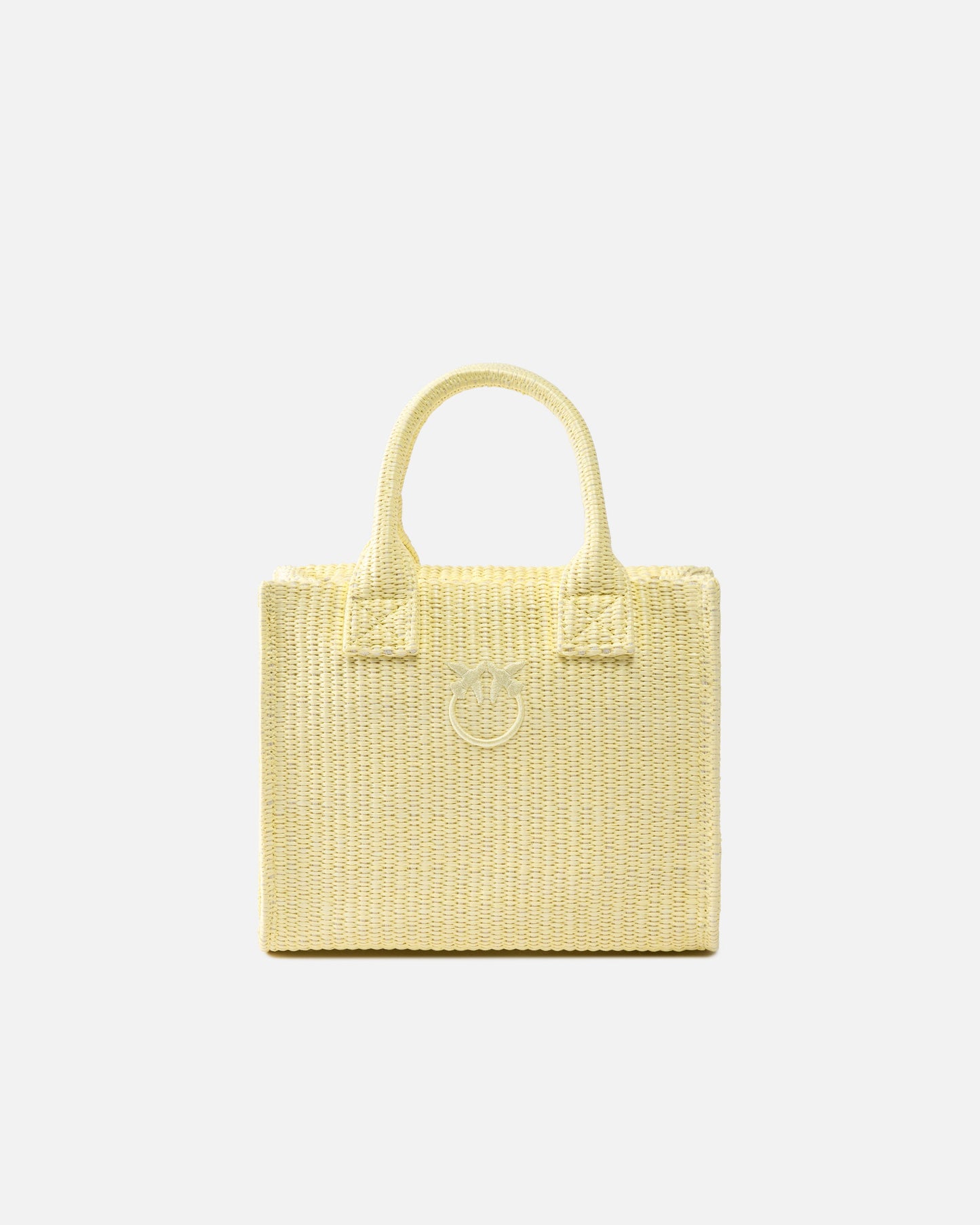 Beach small shopping tote in raffia with Love Birds logo
