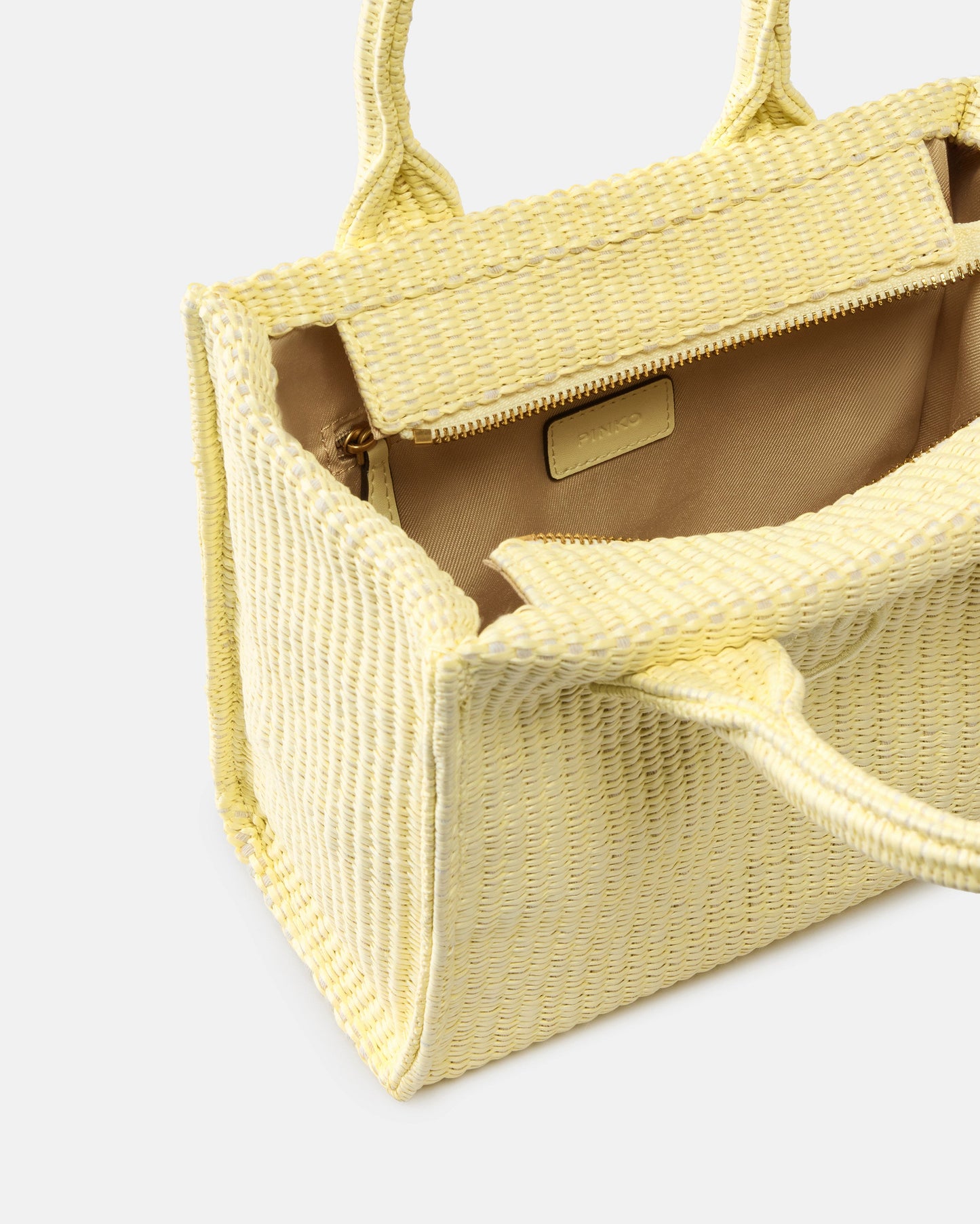 Beach small shopping tote in raffia with Love Birds logo