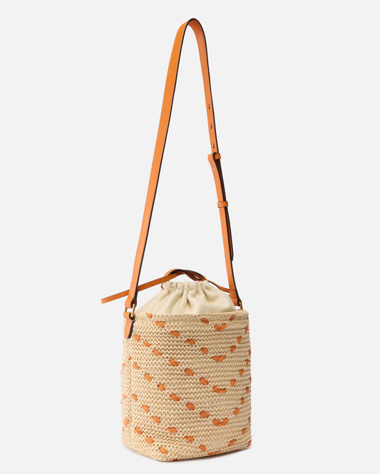 Bucket Mini crossbody bag in raffia with chevron motif