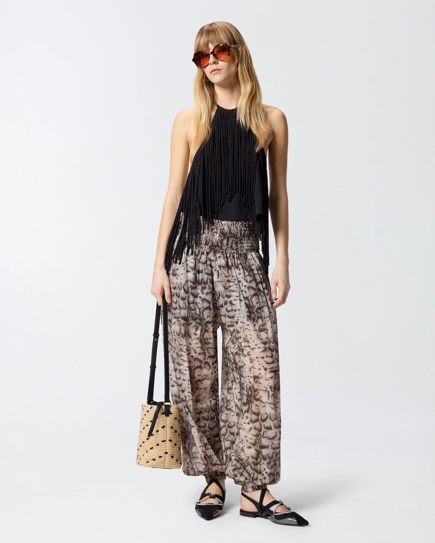 Wide-leg trousers with snake print