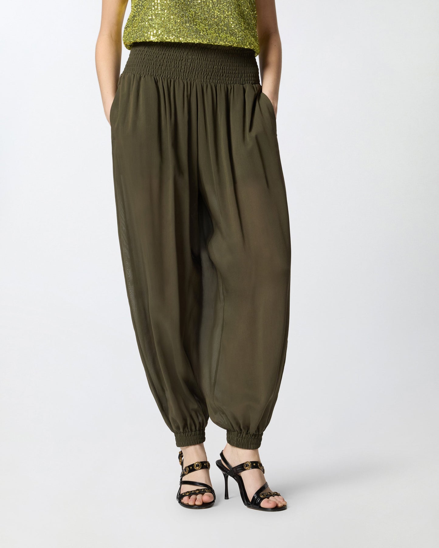 Semi-sheer balloon-fit trousers