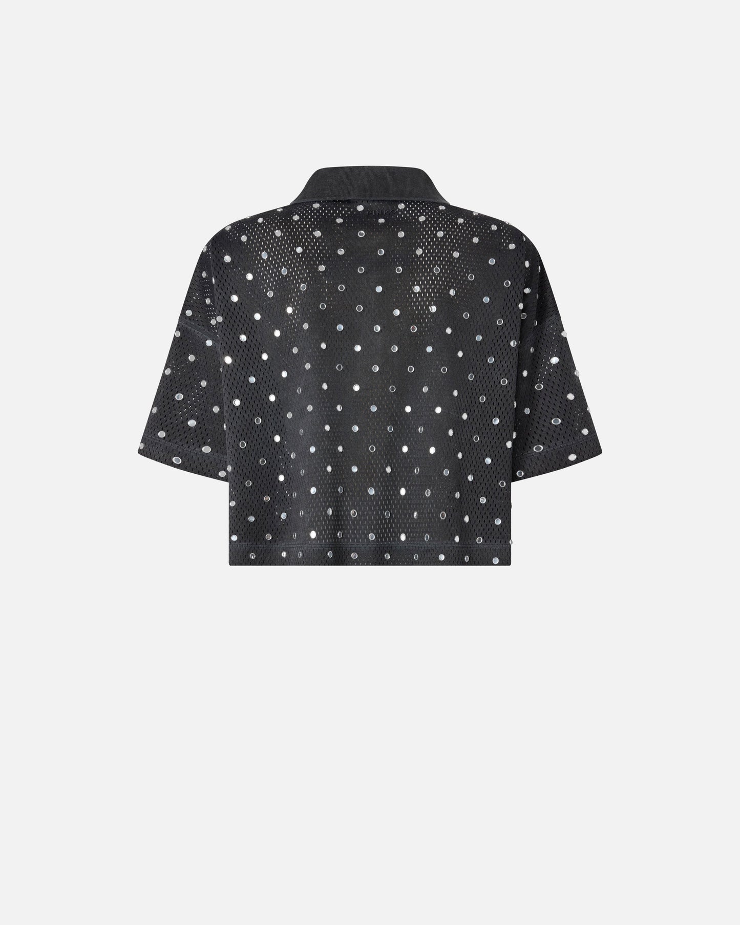 Cropped mesh polo shirt with mirror detail