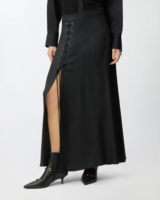 Long skirt with slit and laces