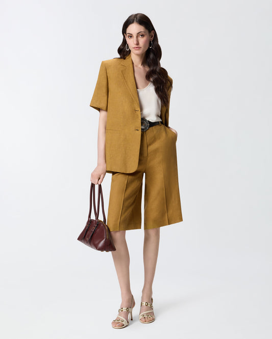 Linen Bermuda shorts with pressed pleat detail