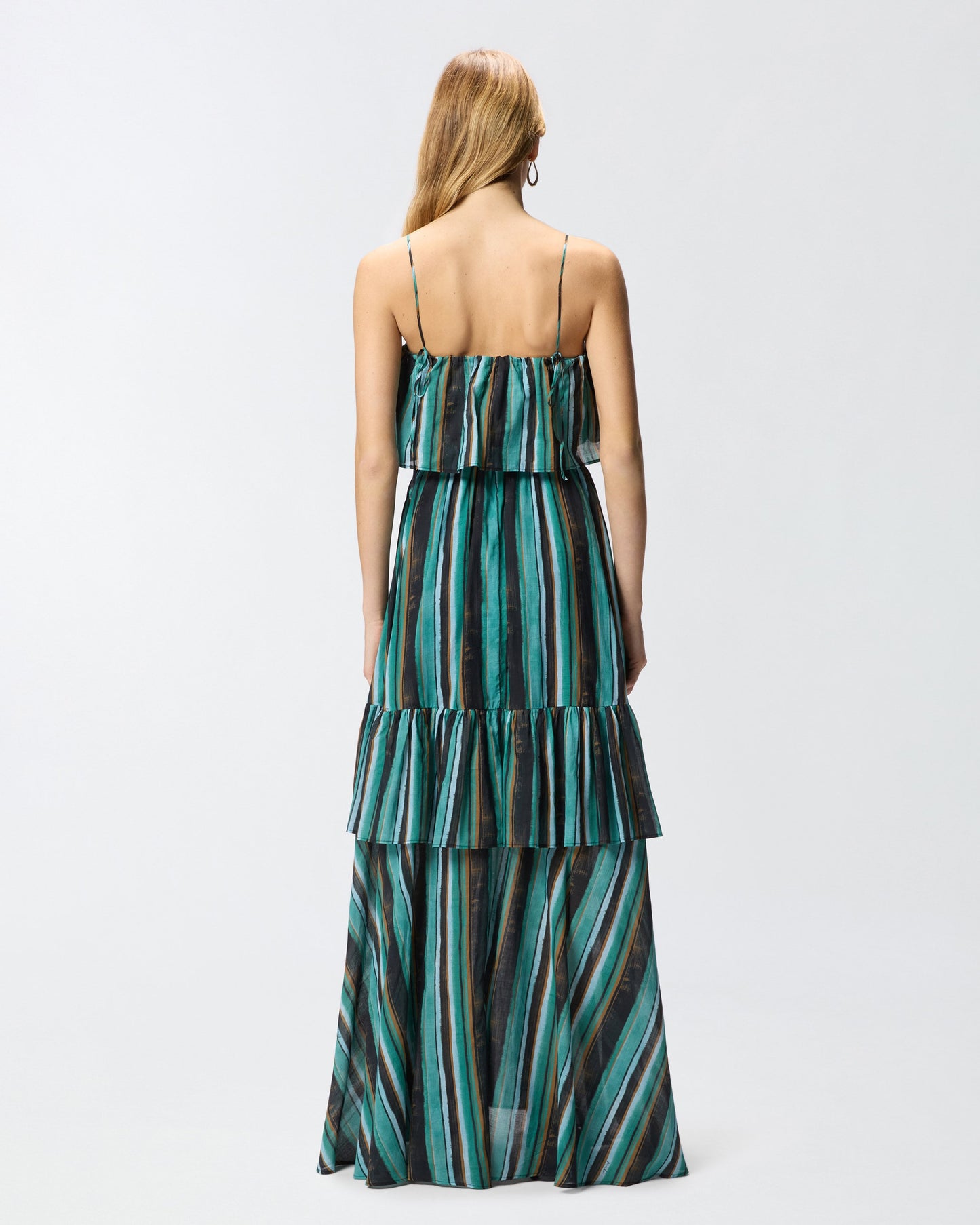 Long muslin dress with brushed striped print