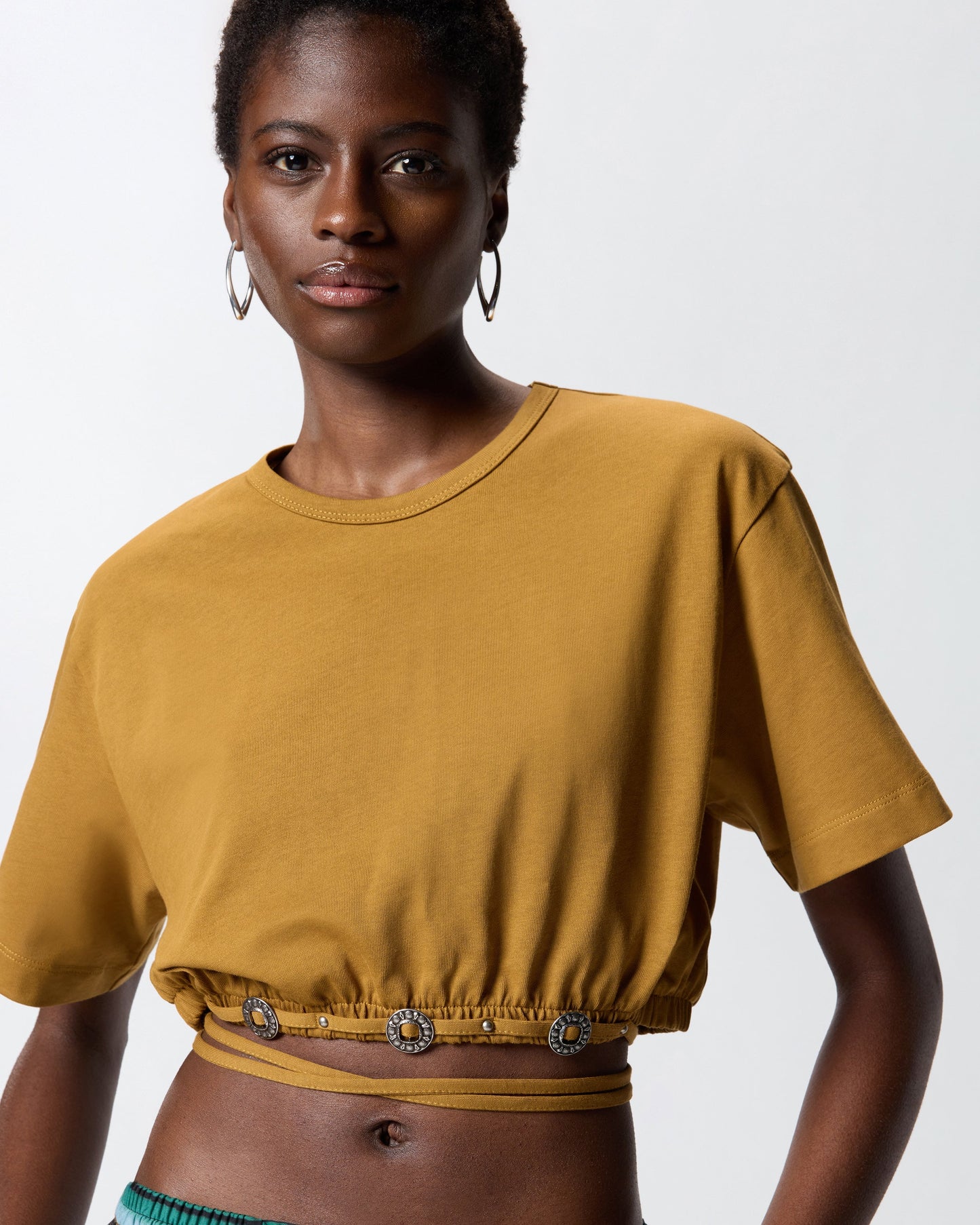 Cropped T-shirt with lace and Texan details
