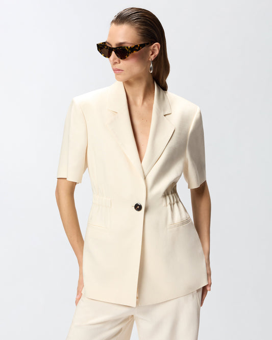 Short-sleeved jacket with elasticated waist