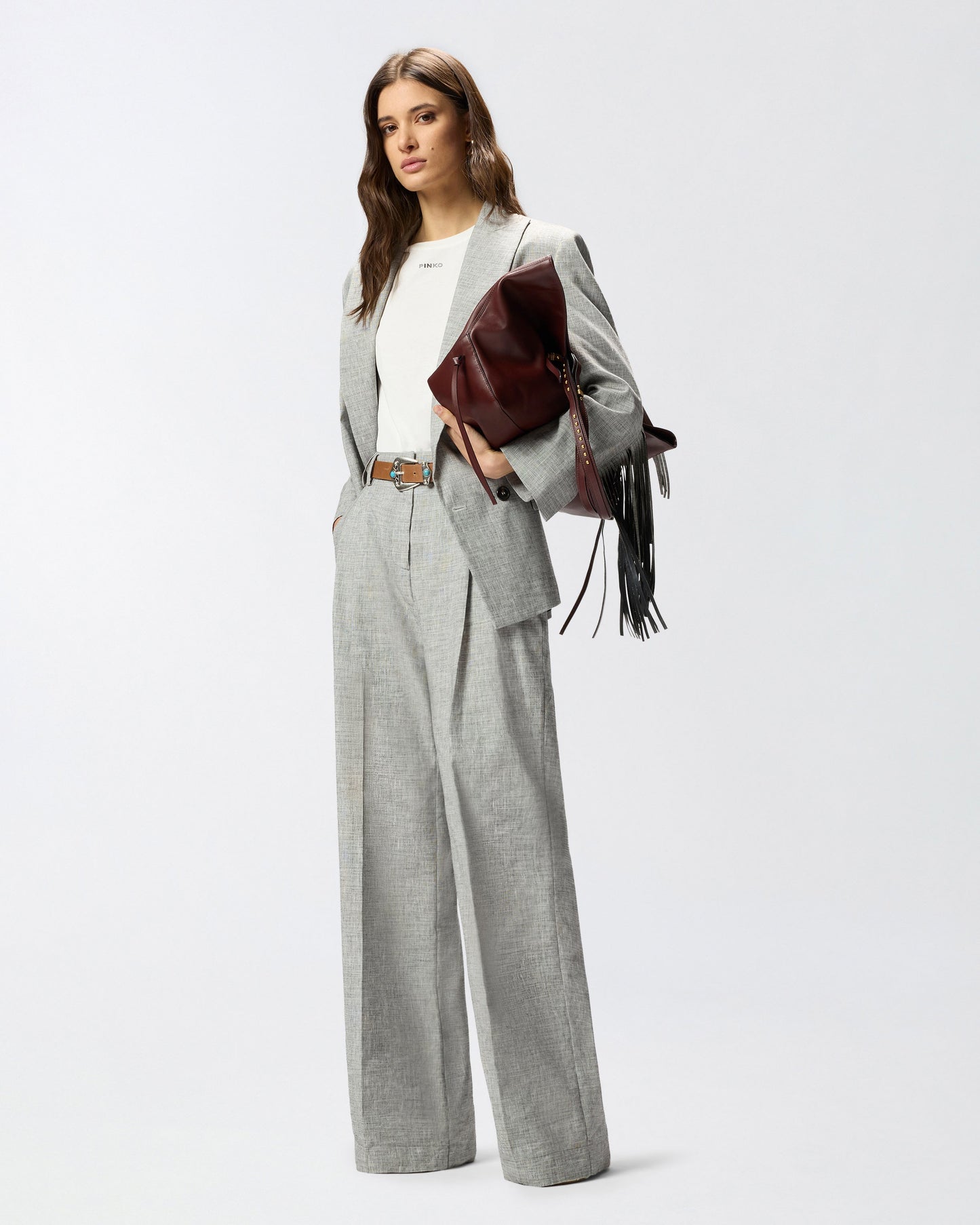Slub trousers with pressed pleat detail