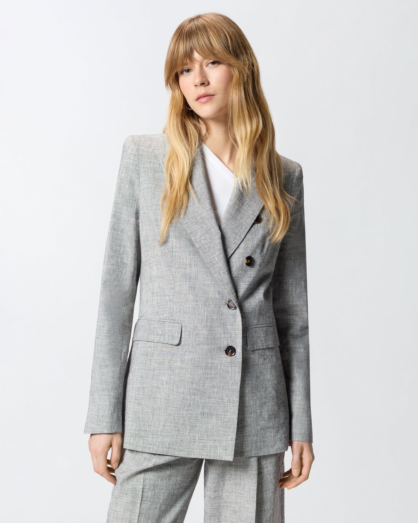 Double-breasted jacket in slub linen-blend fabric