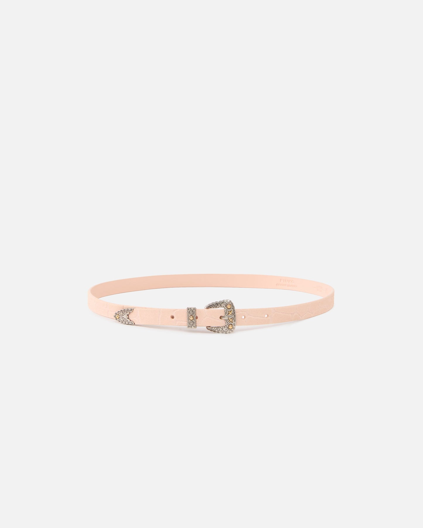 Crocodile-print leather belt with Texan buckle, 1.7 cm