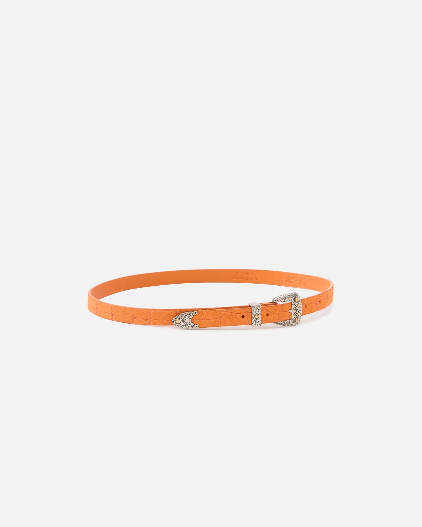 Crocodile-print leather belt with Texan buckle, 1.7 cm