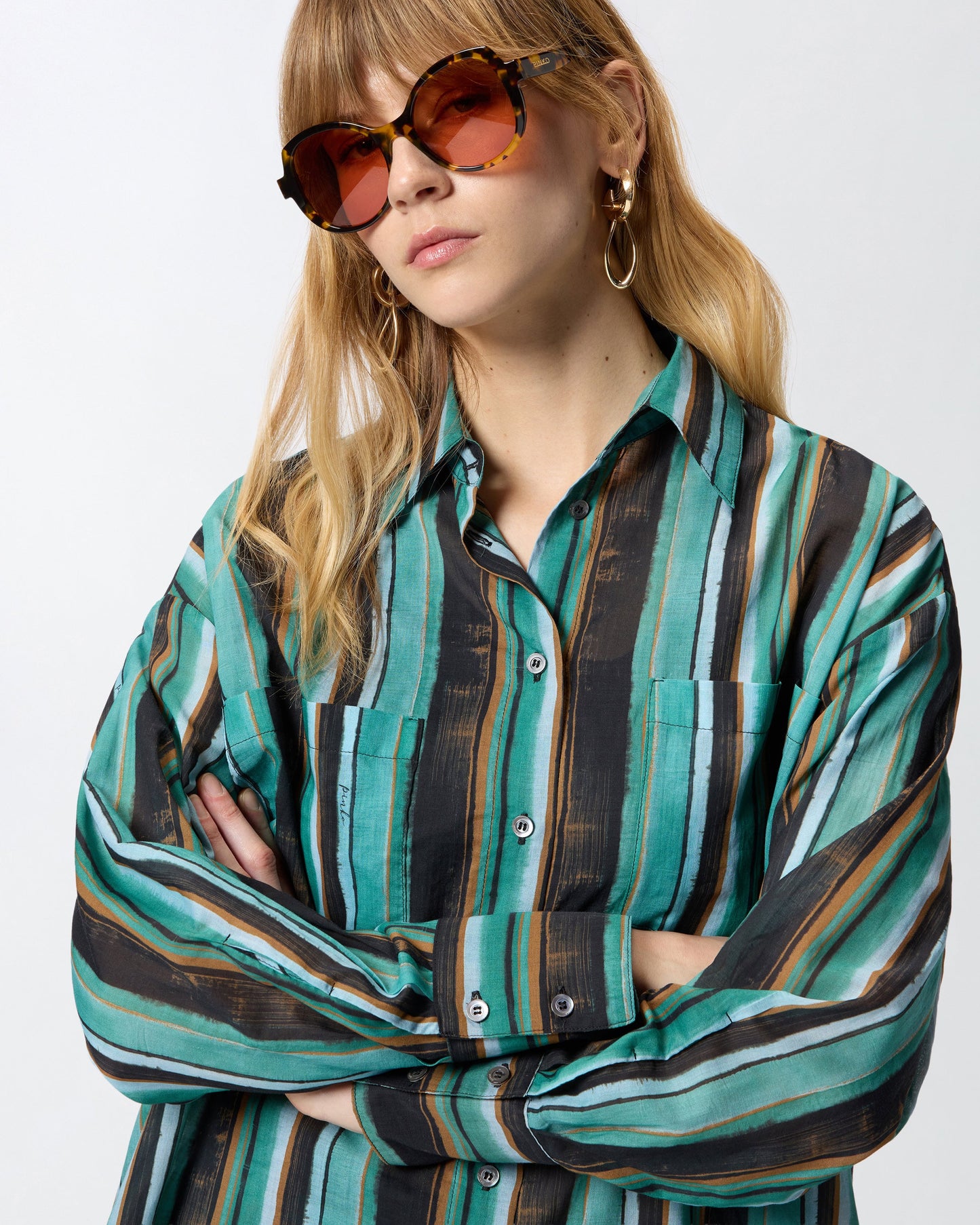 Cotton shirt with brushstroke-effect stripes