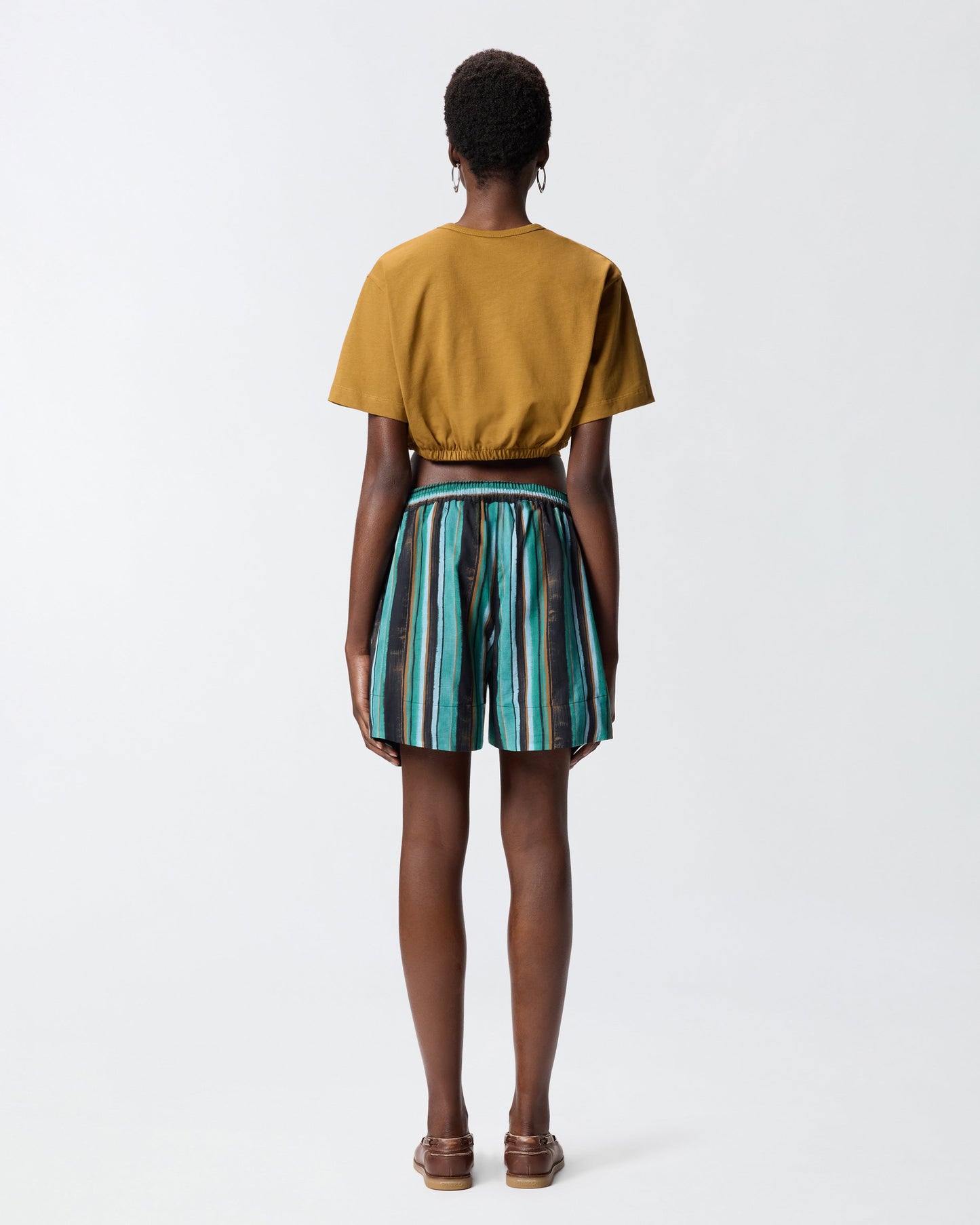 Cotton shorts with brushstroke-effect stripes