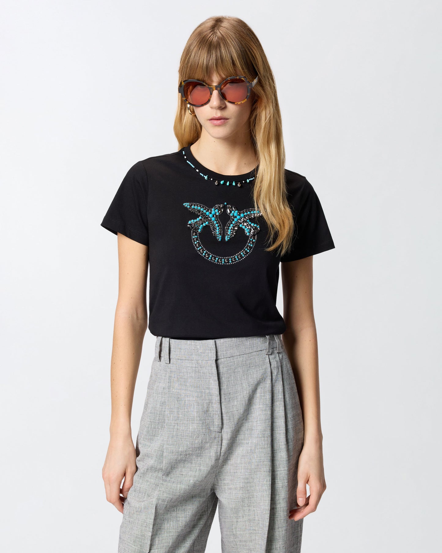 T-shirt with Love Birds jewel maxi embroidery