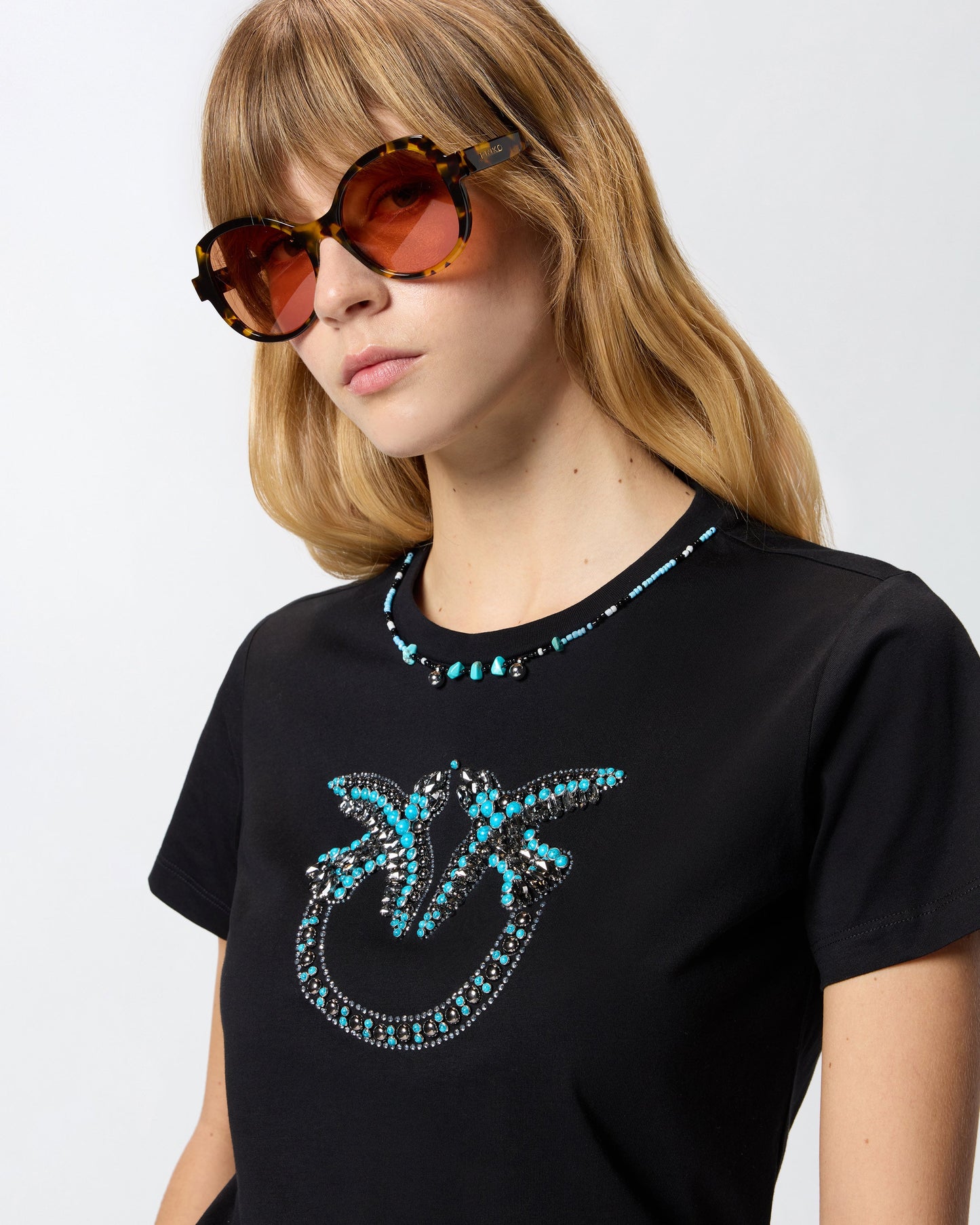 T-shirt with Love Birds jewel maxi embroidery