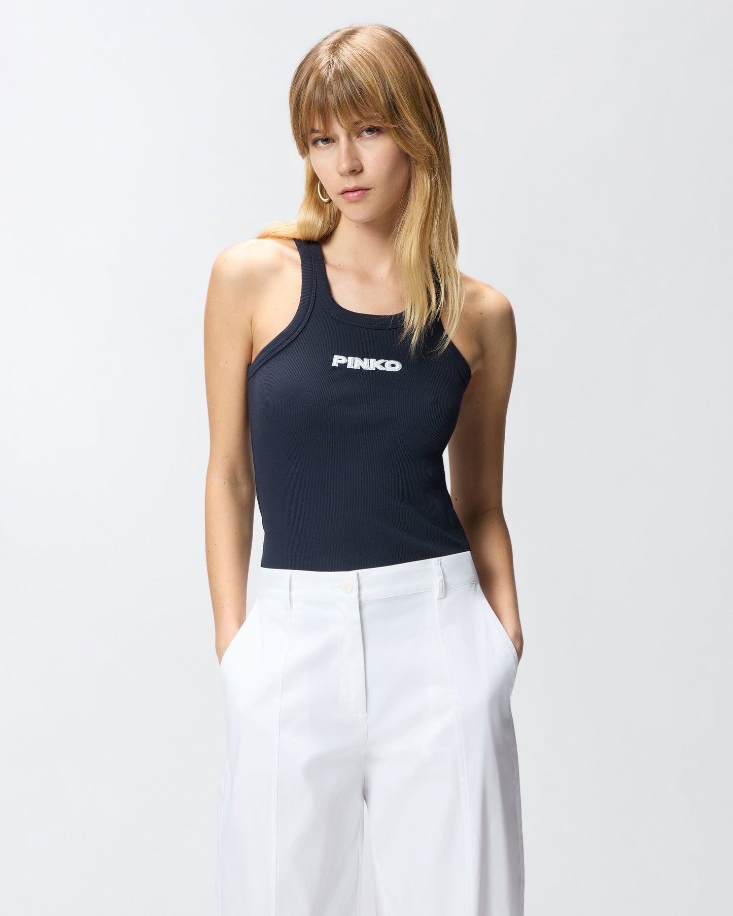 Ribbed vest top with logo 3D logo