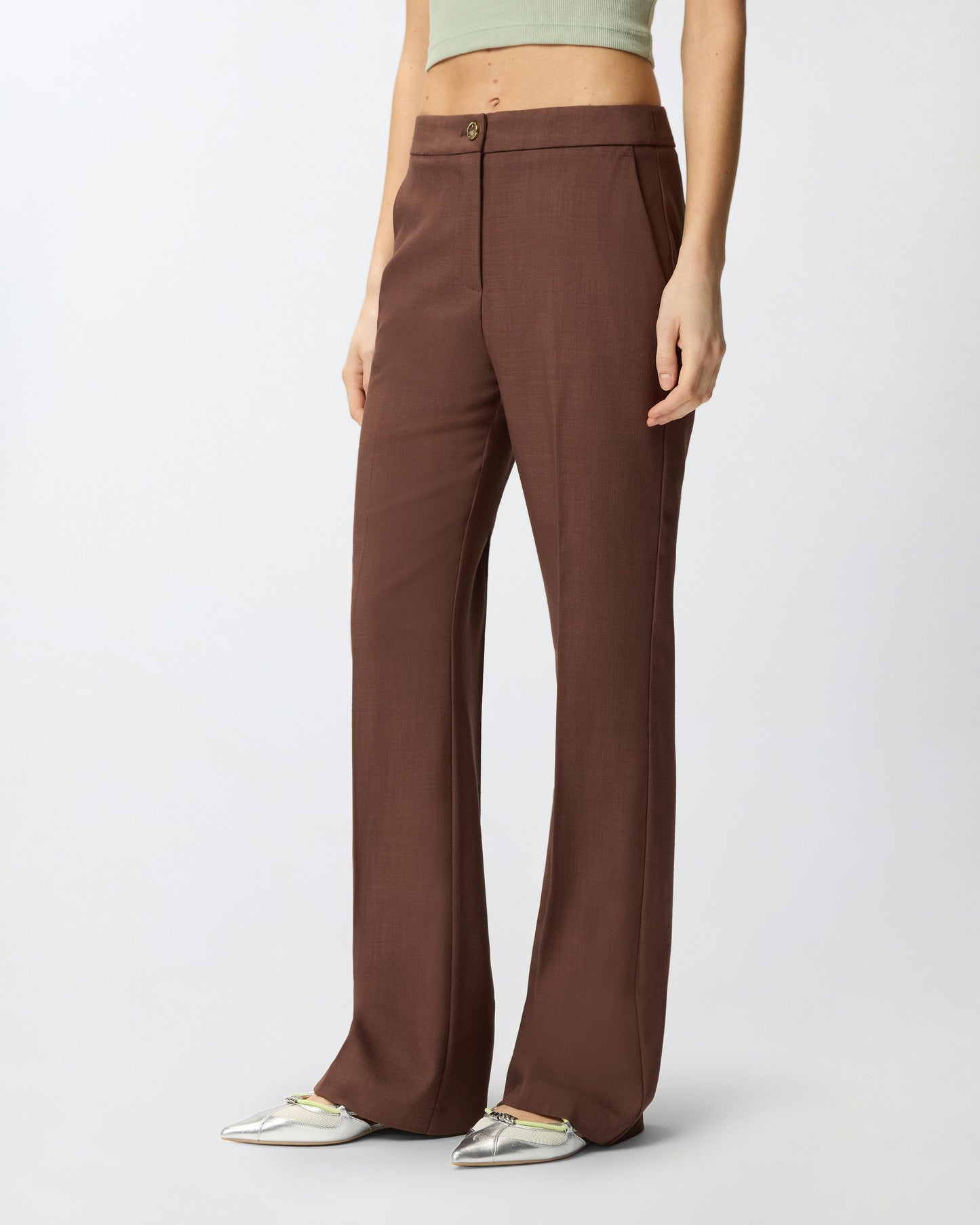 Trousers with pressed pleat detail