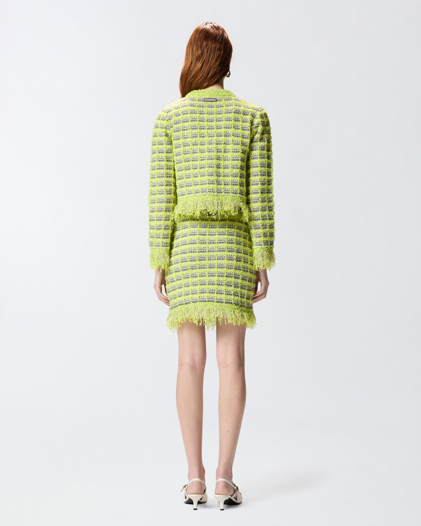 Mini skirt in basketweave and frayed knit