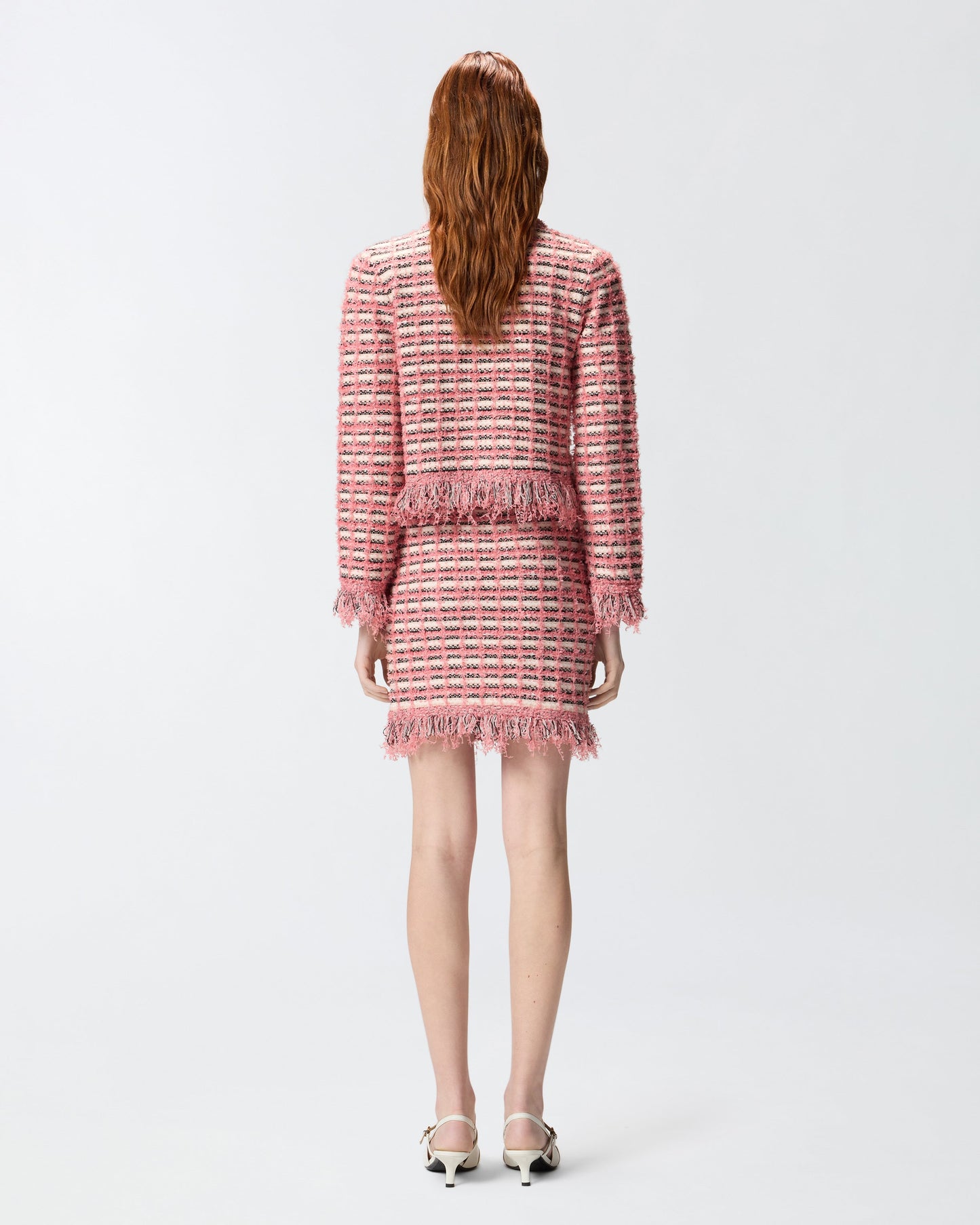Mini skirt in basketweave and frayed knit