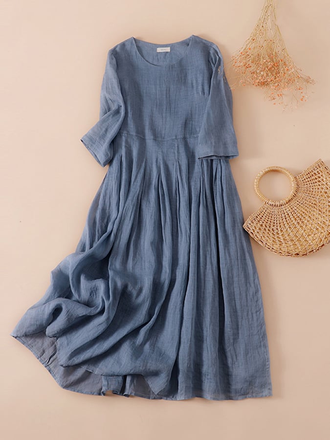 Ramie Festliches Weites Plisseekleid