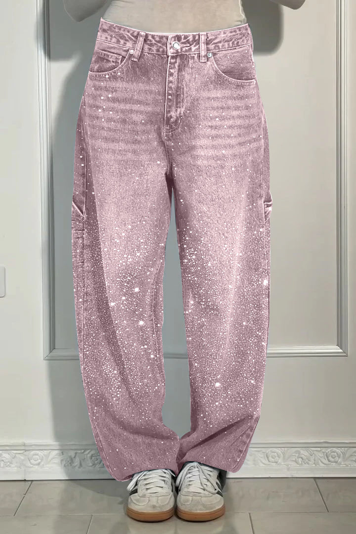 Legere Damen Harem Jeans mit Strasssteinen