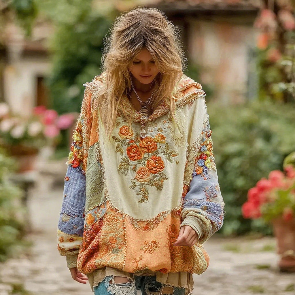 Damen Vintage Blumenmuster Hoodie