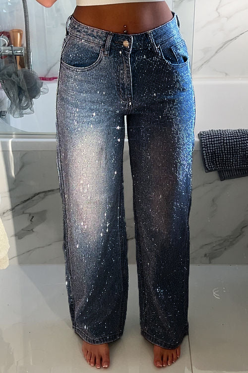 Damen-Freizeithose aus Denim mit Strasssteinen