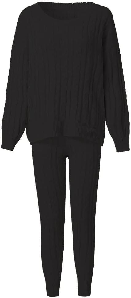 Damen Herbst Strick 2-teilige Outfits Pullover Shirt Top und Bodycon Hose Freizeit Jumpsuit Strampler Plus Size