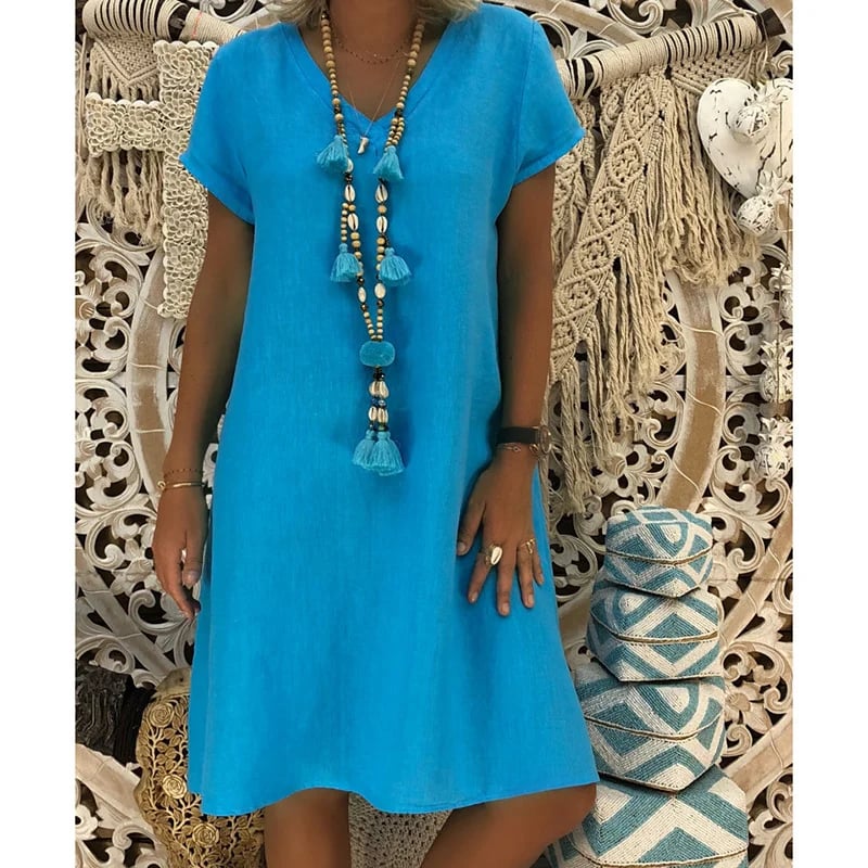 🔥49 % Baumwoll-Polyester-Mischung Kleider Casual V-Ausschnitt Midikleid🔥