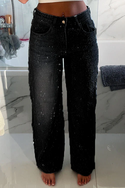 Damen-Freizeithose aus Denim mit Strasssteinen