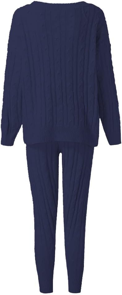 Damen Herbst Strick 2-teilige Outfits Pullover Shirt Top und Bodycon Hose Freizeit Jumpsuit Strampler Plus Size